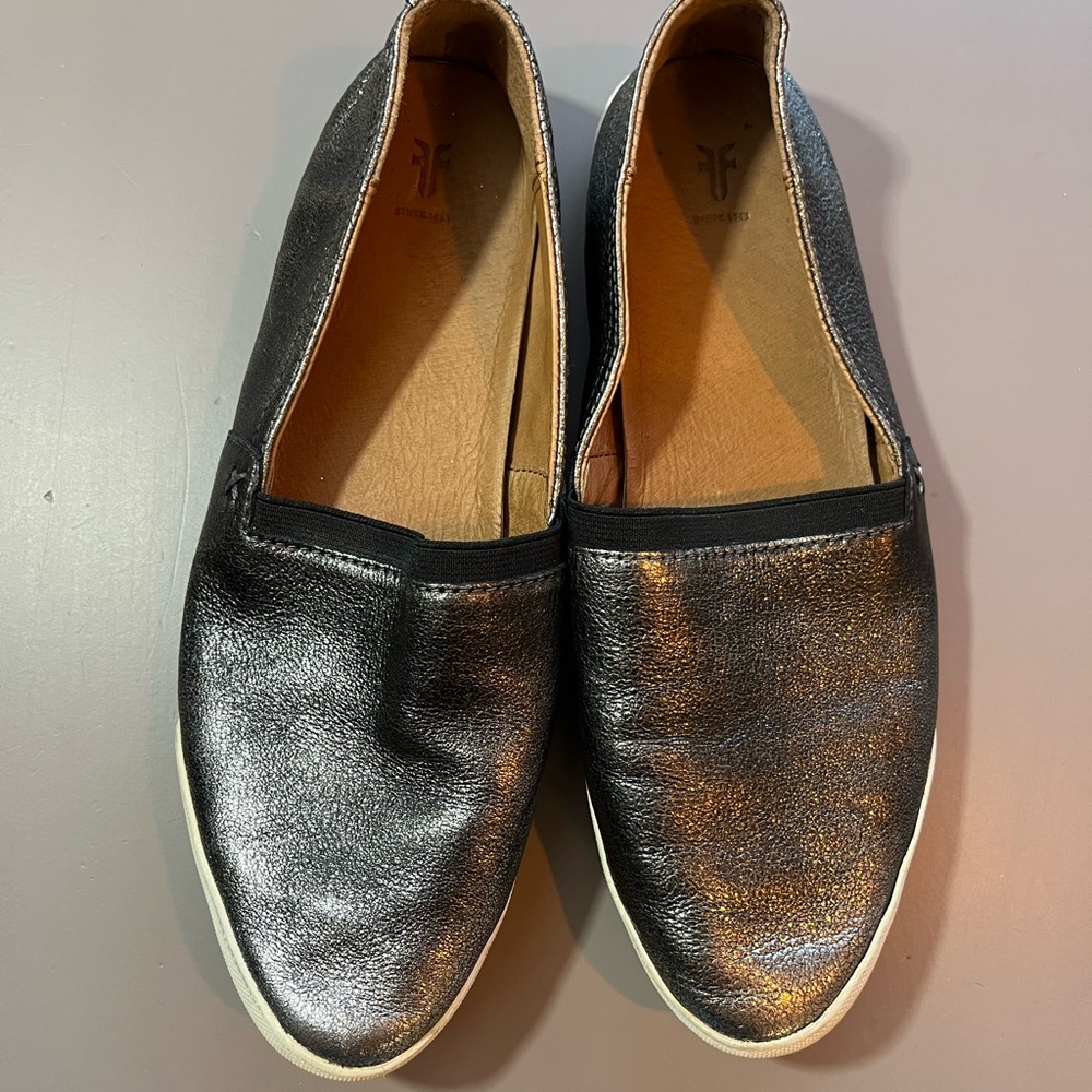 Frye Black Metallic Slip-On Flats
